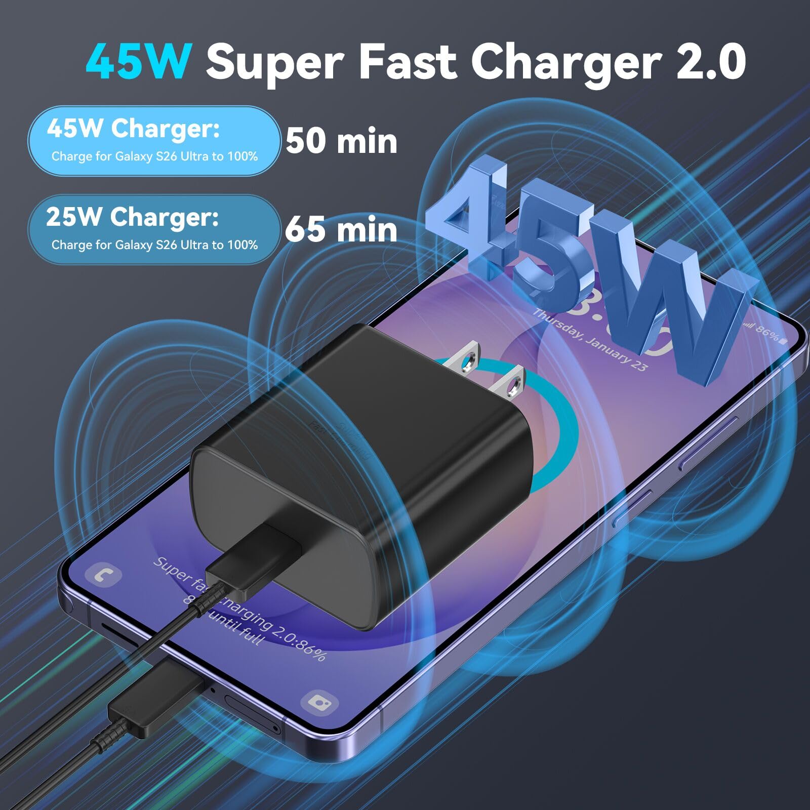 Ubearkk 6.6 ft USB-C cable enables fast charging and data transfer.