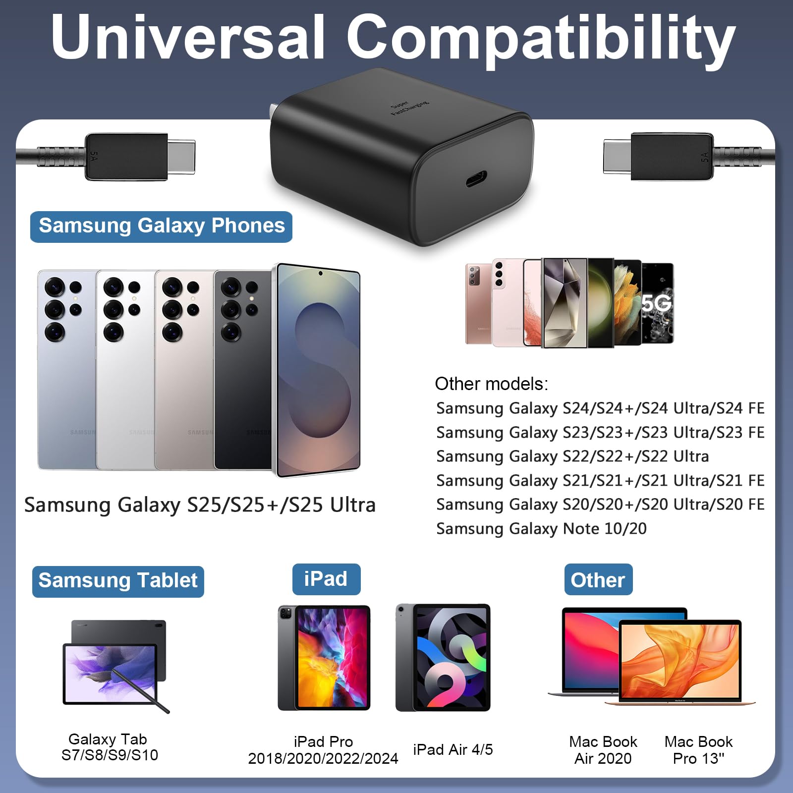 Ubearkk compatible with Samsung Galaxy devices for fast charging and syncing