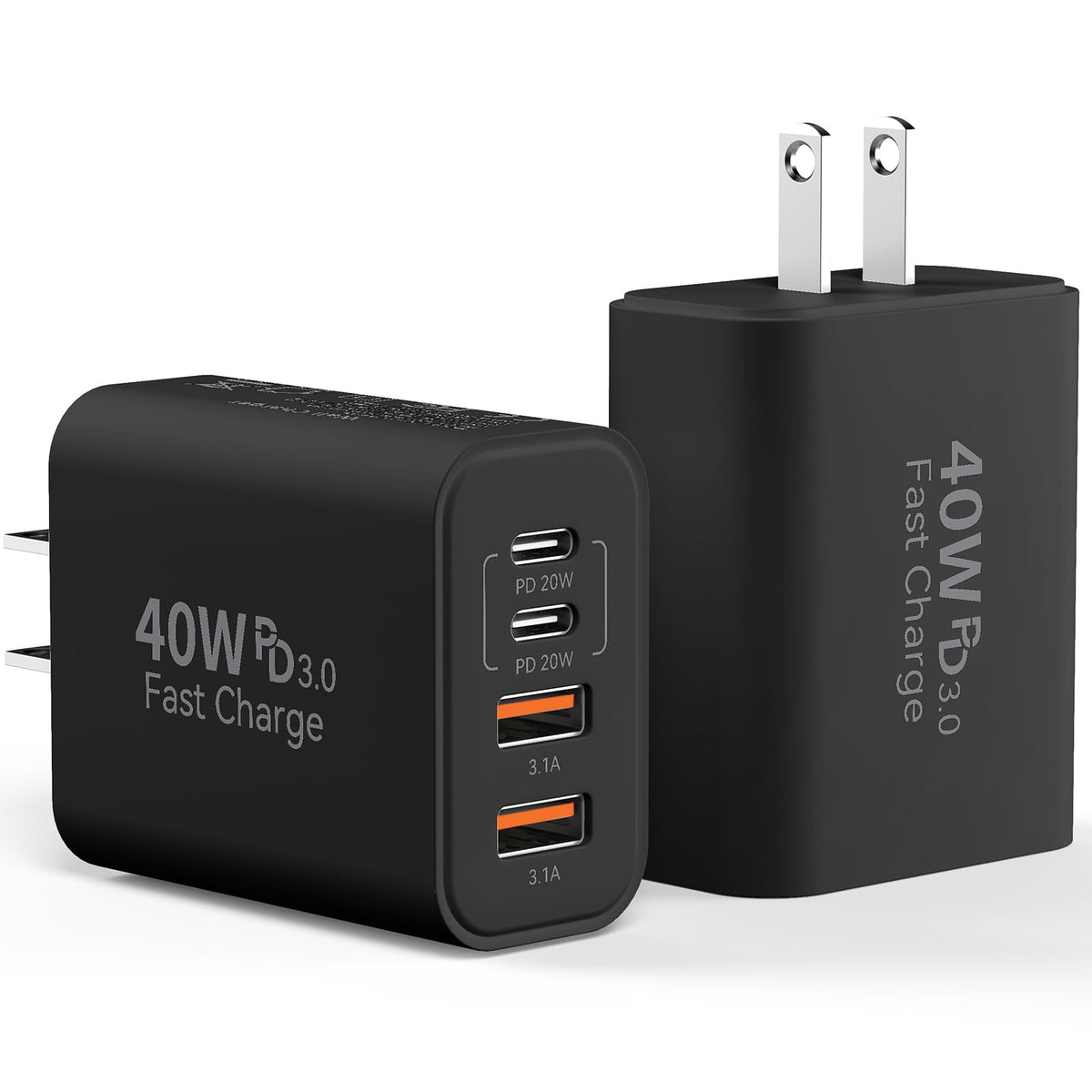 Ubearkk USB C wall charger block, top view, powers four devices quickly at home or office.