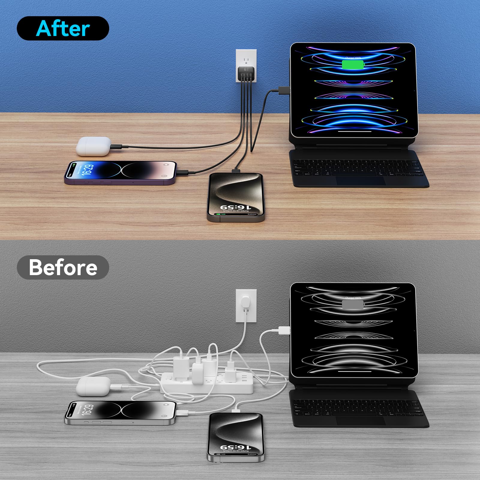 Ubearkk four-port USB C charger block in compact packaging.
