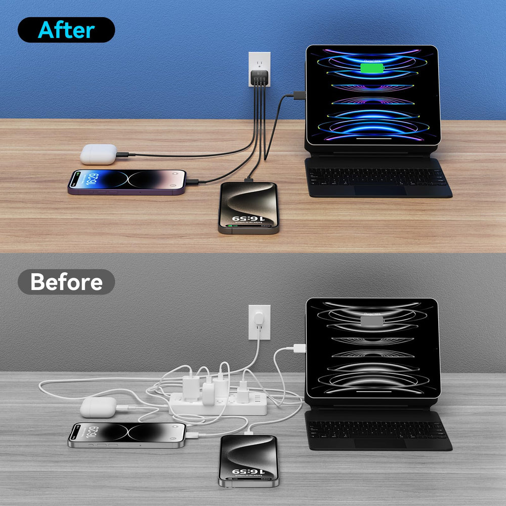 Ubearkk four-port USB C charger block in compact packaging.