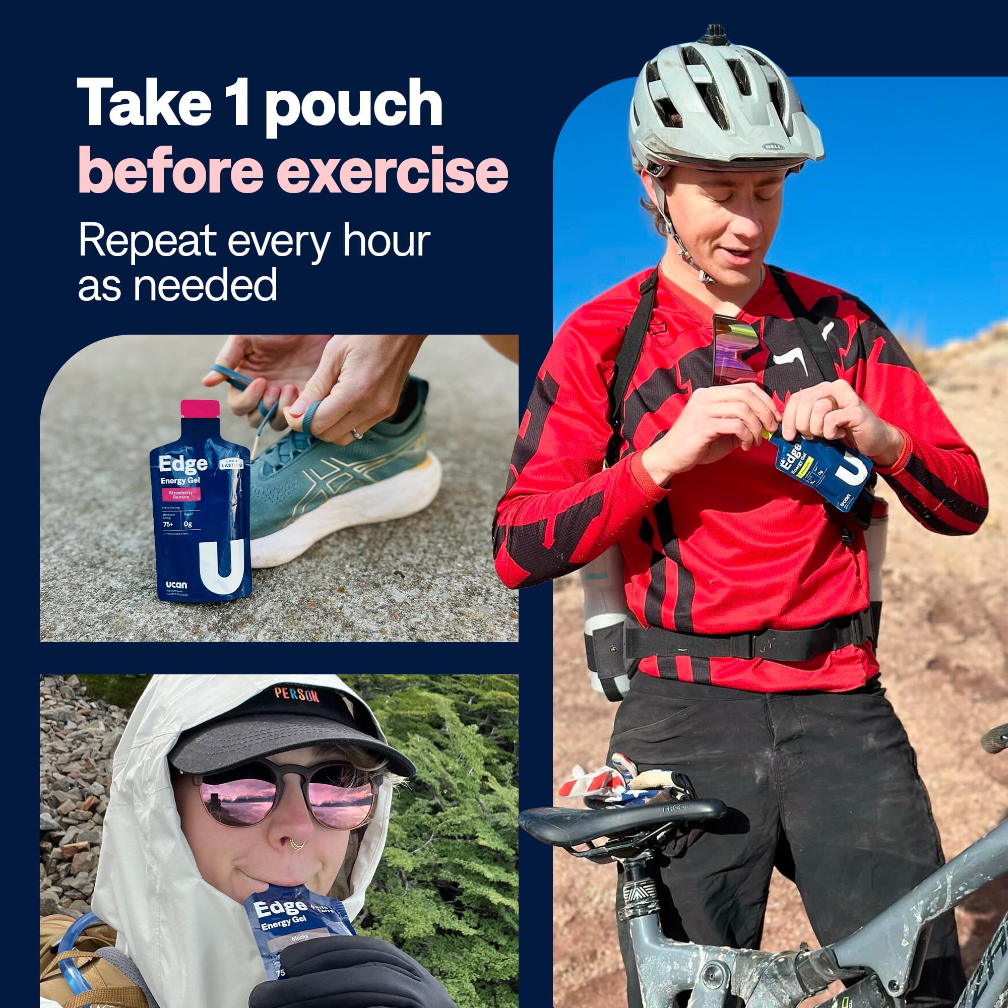 UCAN Edge compact packaging ideal for triathlons and gym sessions.