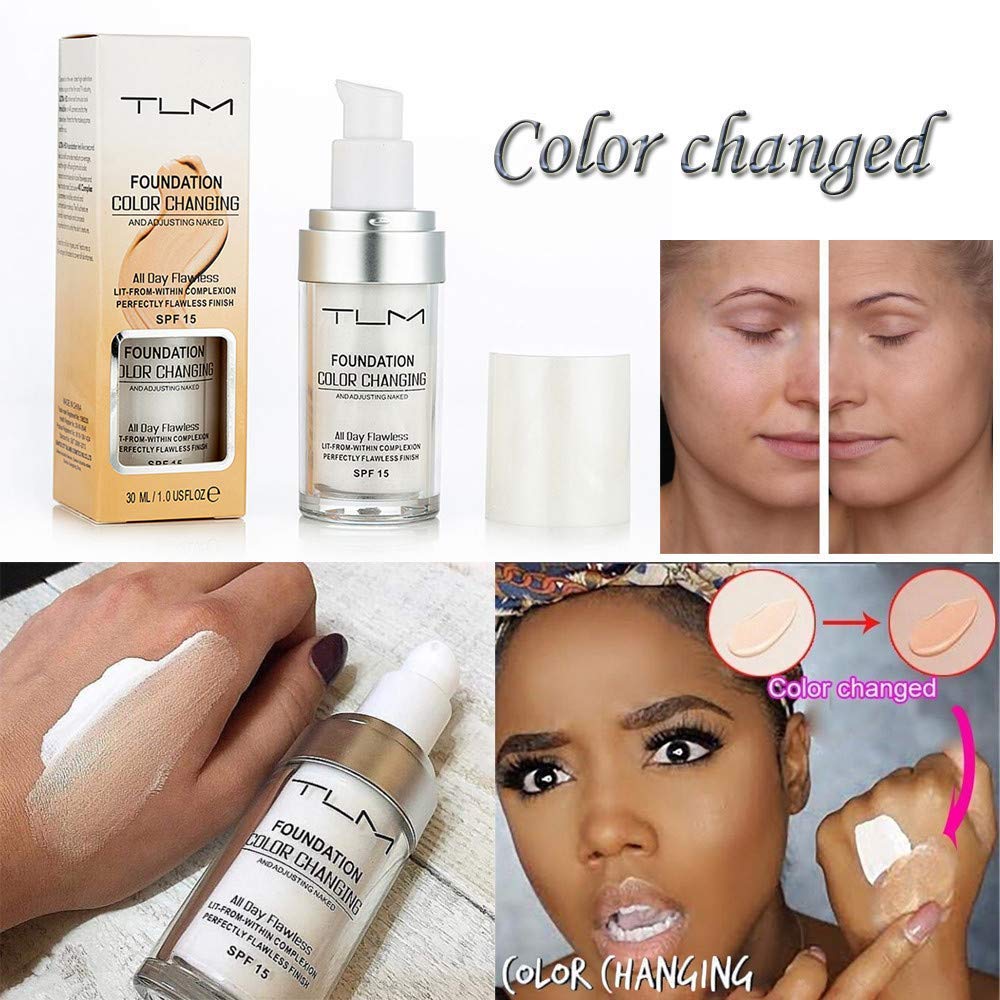 UCANBE TLM color-changing foundation color swatch demonstrates quick match across tones.