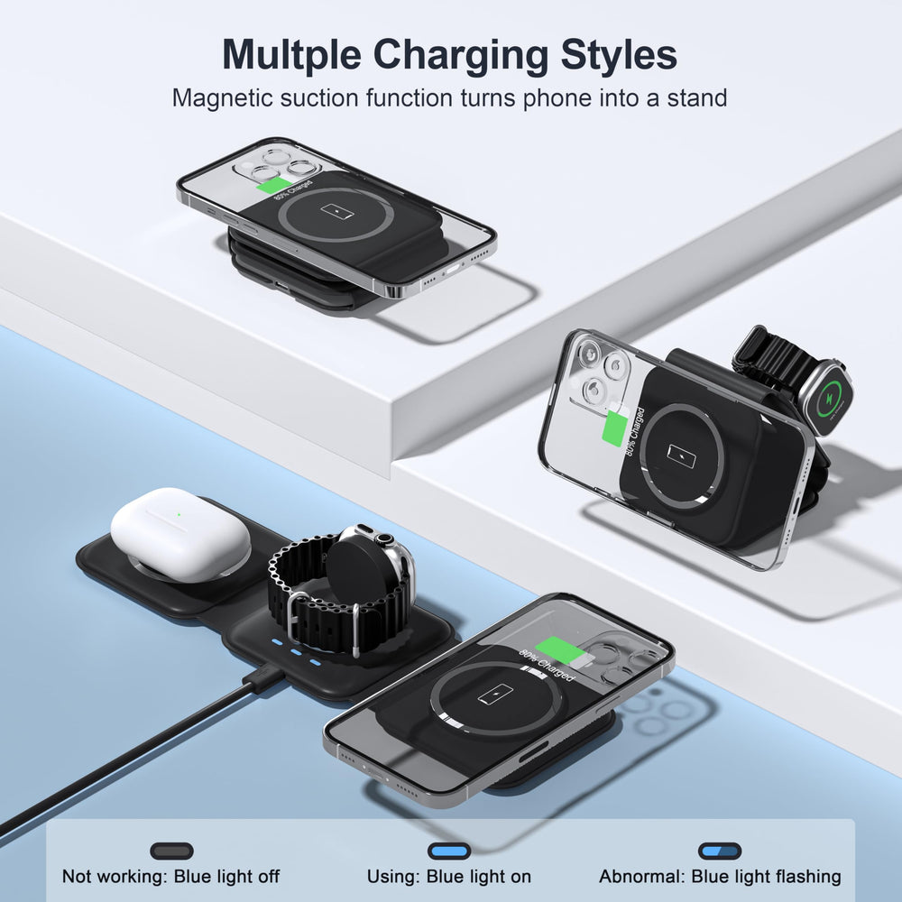 UCOMX iPhone Watch AirPods charging station enables convenient syncing and charging on the go.