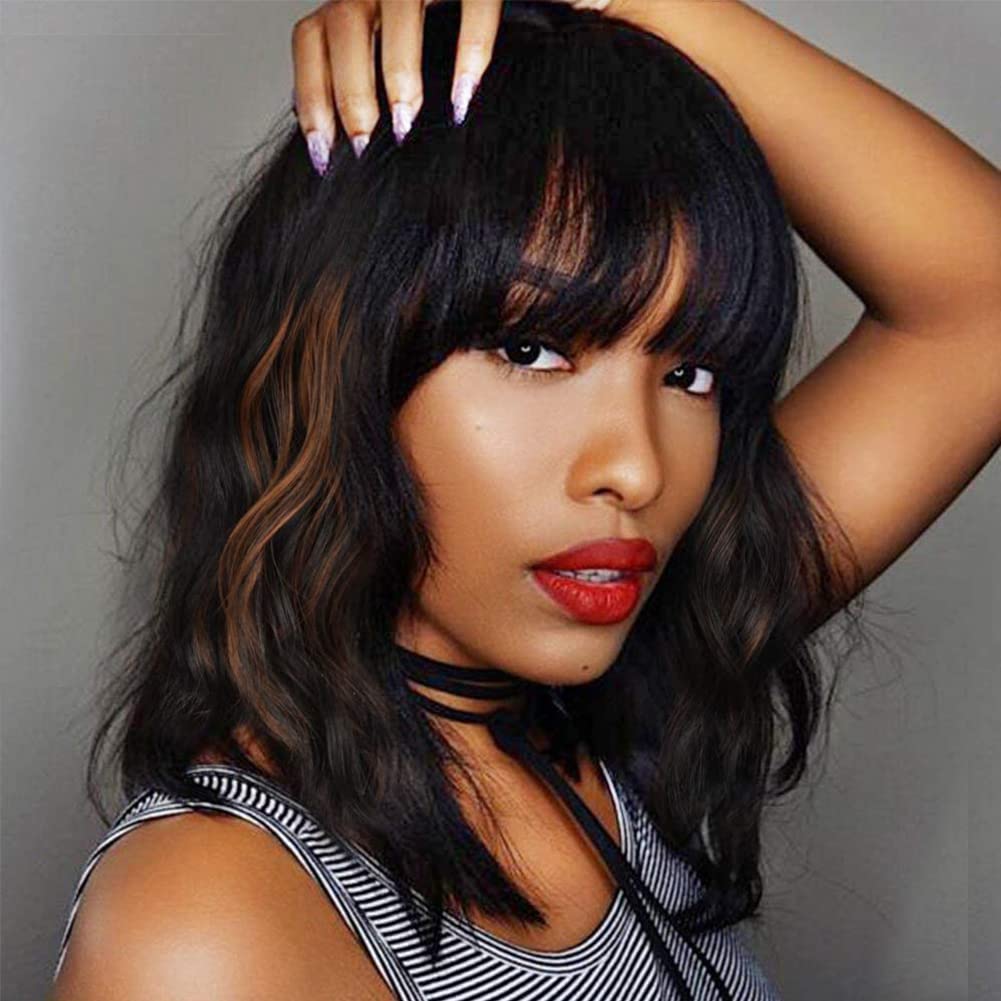 Ucubb wig front view in black mixed brown, natural look for daily wear