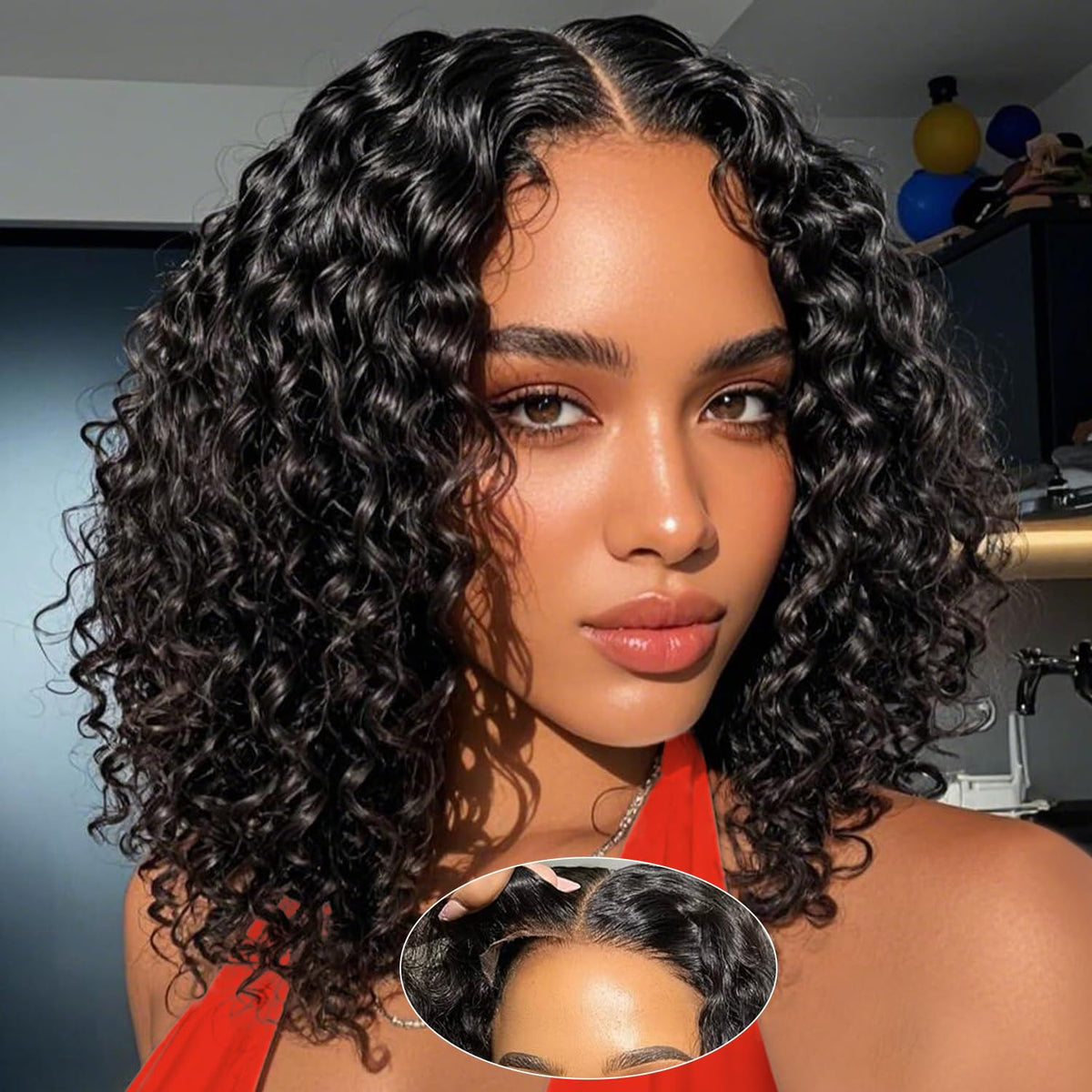 UCUVIC curly bob wig 5x5 lace closure front view with natural part and fullness