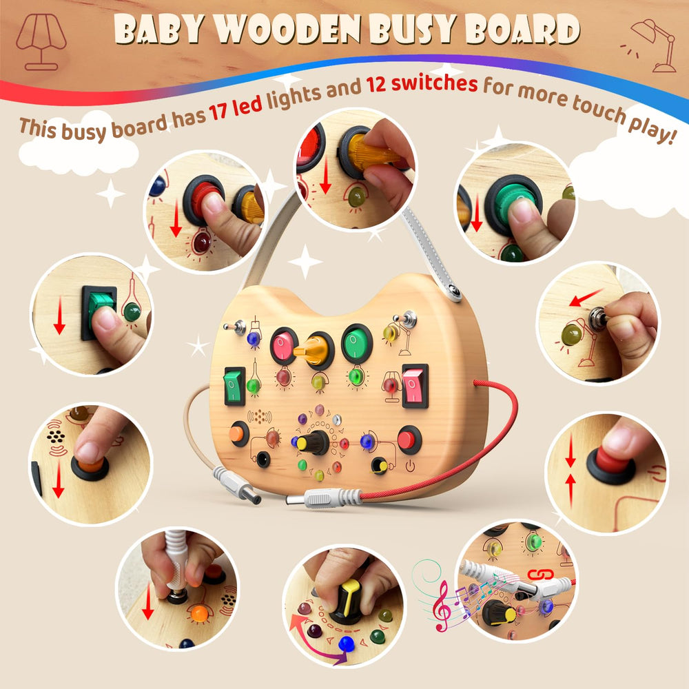 Close-up of 17 LEDs and 12 buttons offering varied tactile play