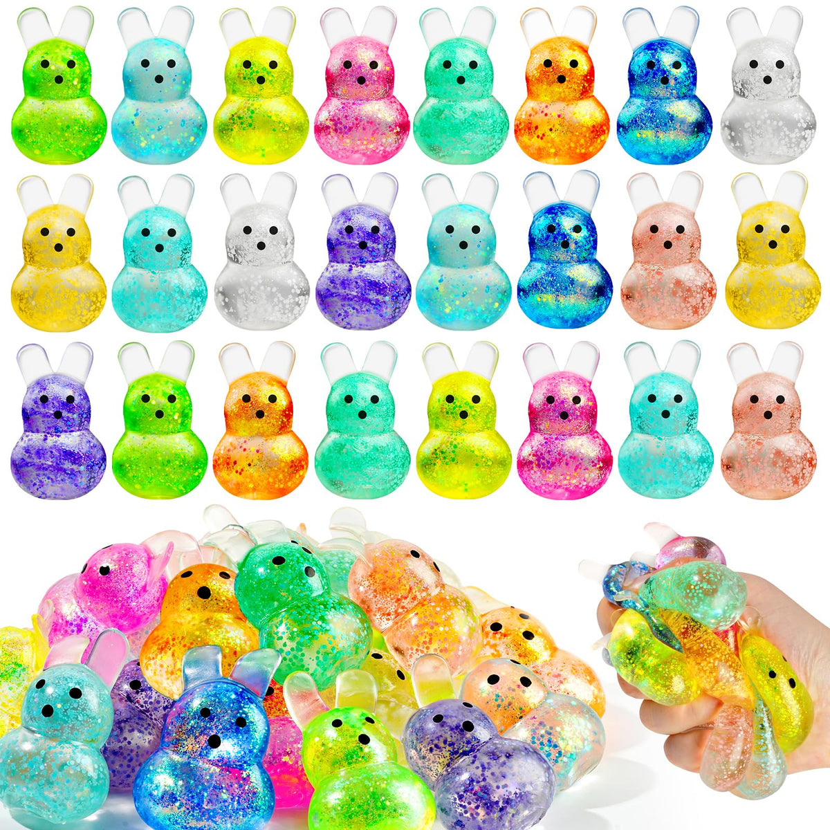 UDZRL Easter Bunny stress ball bulk in colors; compact fidget toy for desk or bag use.