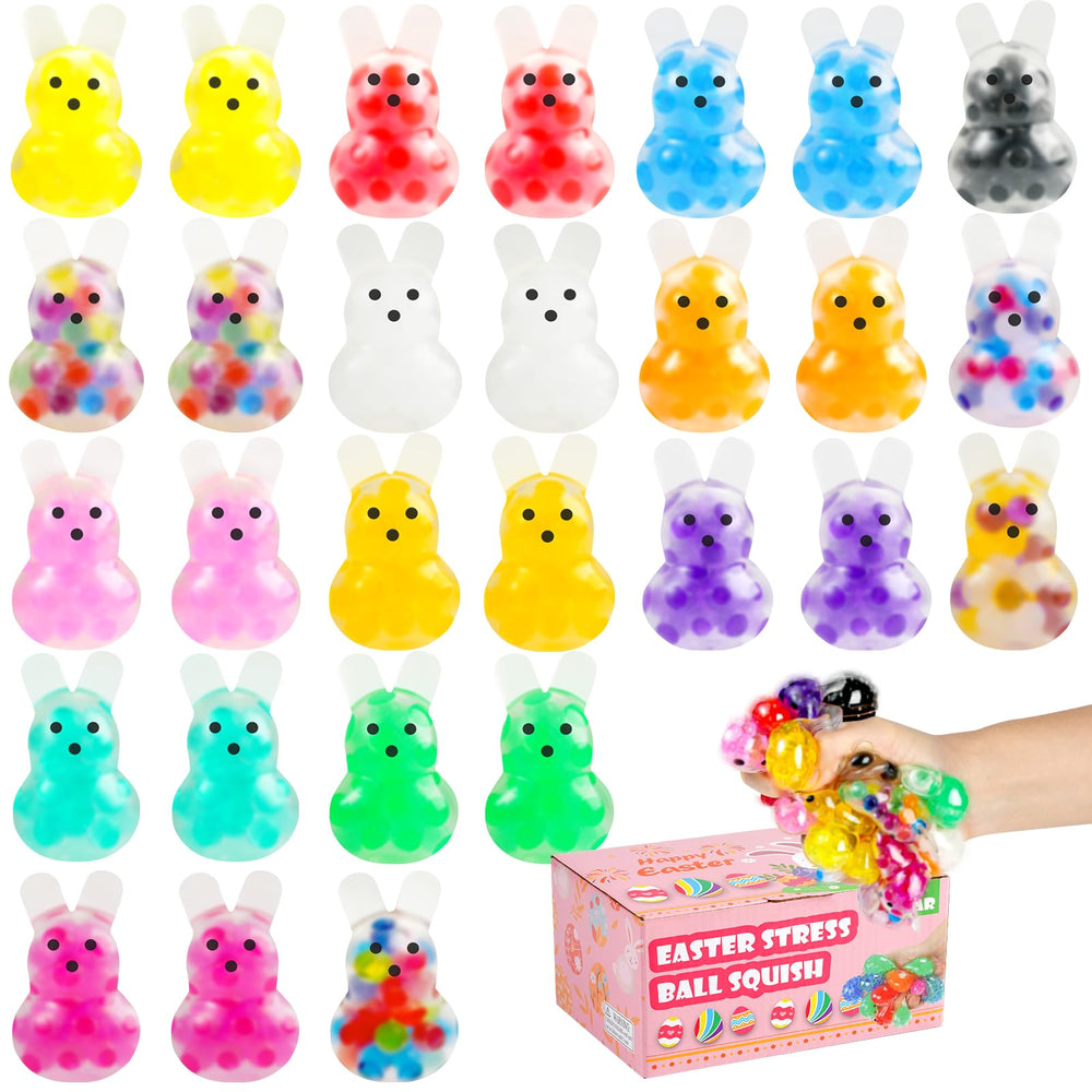 UDZRL Easter Bunny stress balls, 28-pack, portable fidget toys for quick relief.