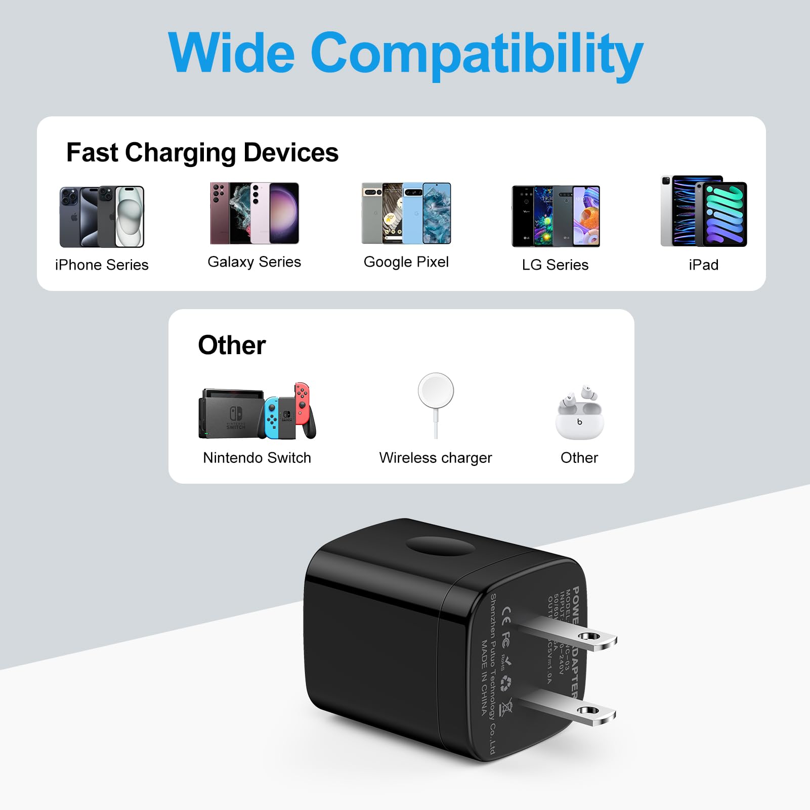 Uenlio USB charger block 2-pack packaging, convenient two-pack for gifts or households.