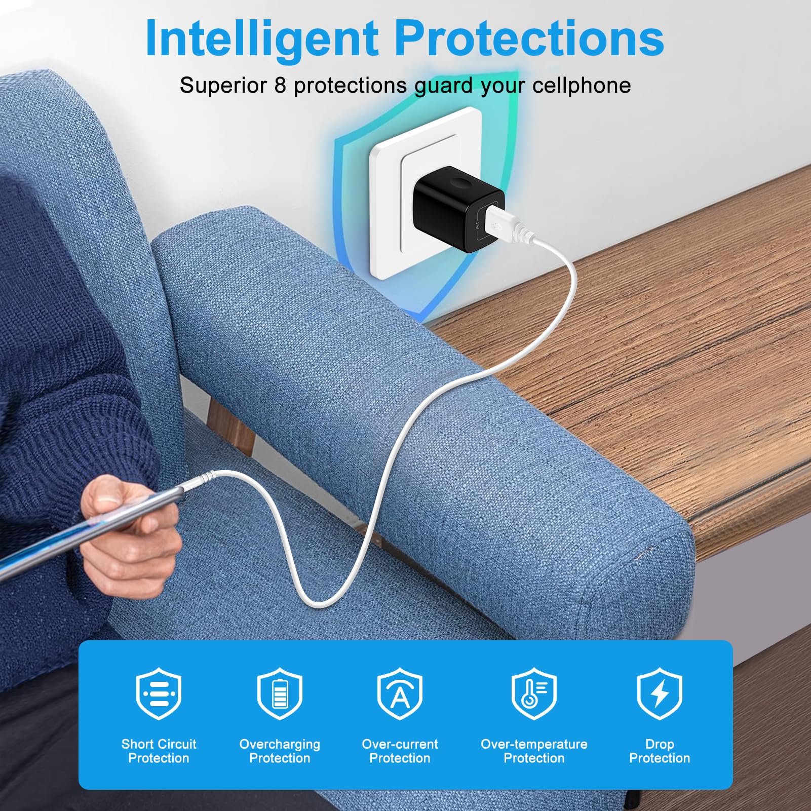 Uenlio USB charger block 2-pack side view, plug-and-play simplicity for any outlet.