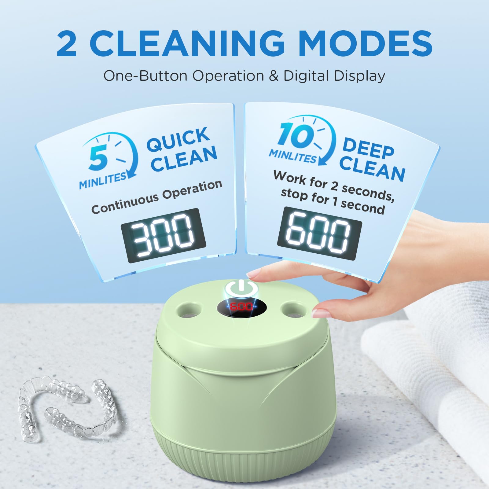 UEOFEN cleaner with aligners showing safe home cleaning