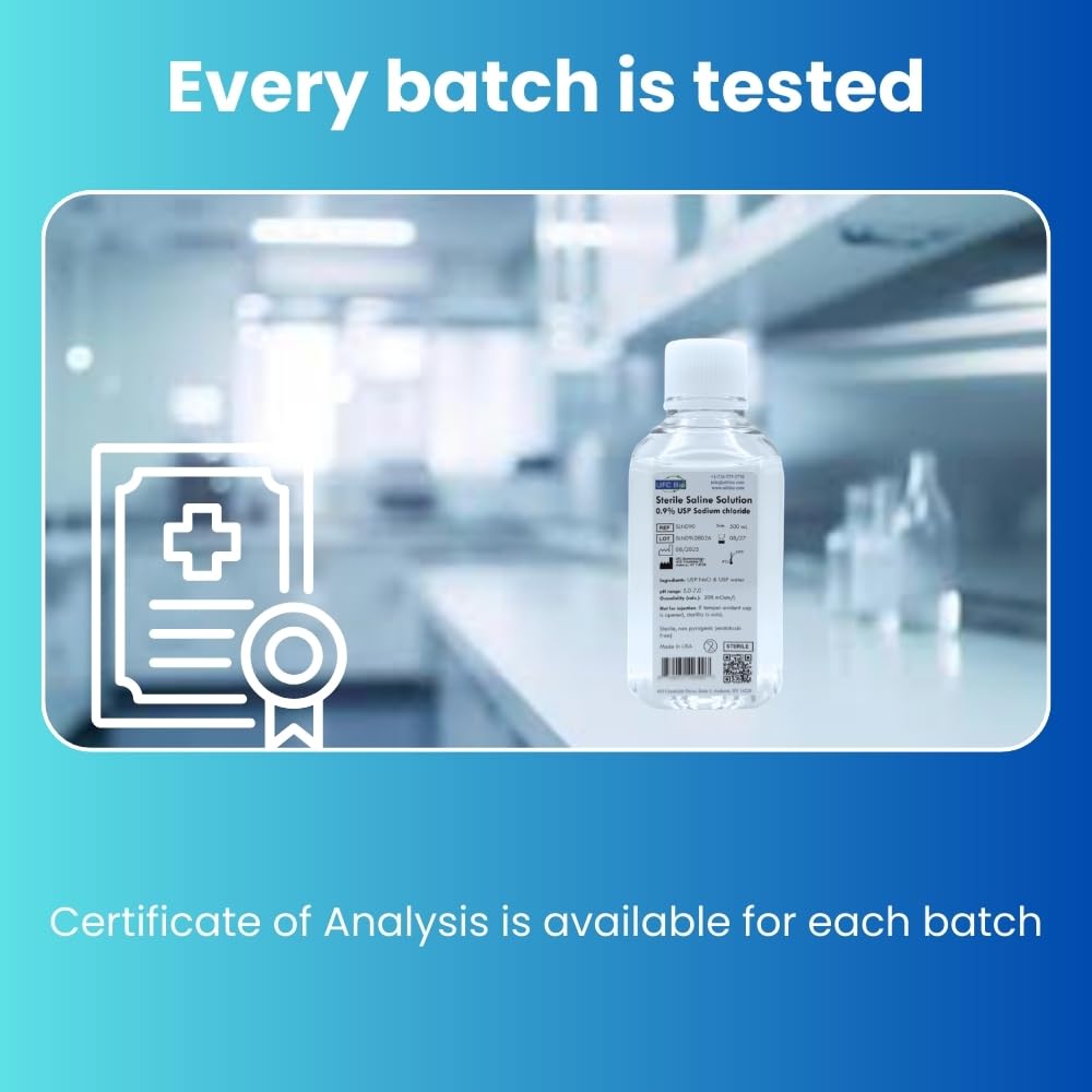 UFC Bio 500 mL bottle in pack supports ready-to-use saline in laboratories.
