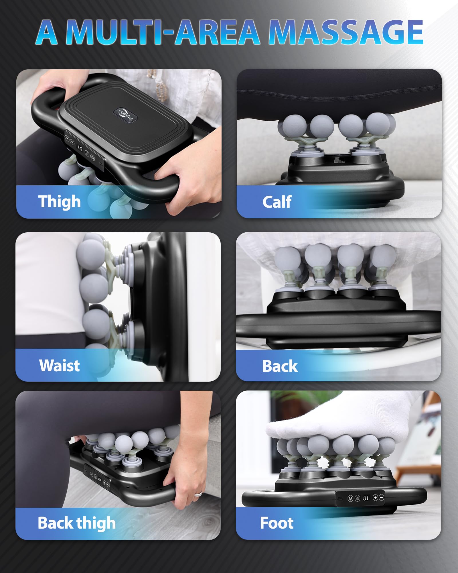 UFFAE 16-head massage gun battery indicator charging highlights long-lasting power.