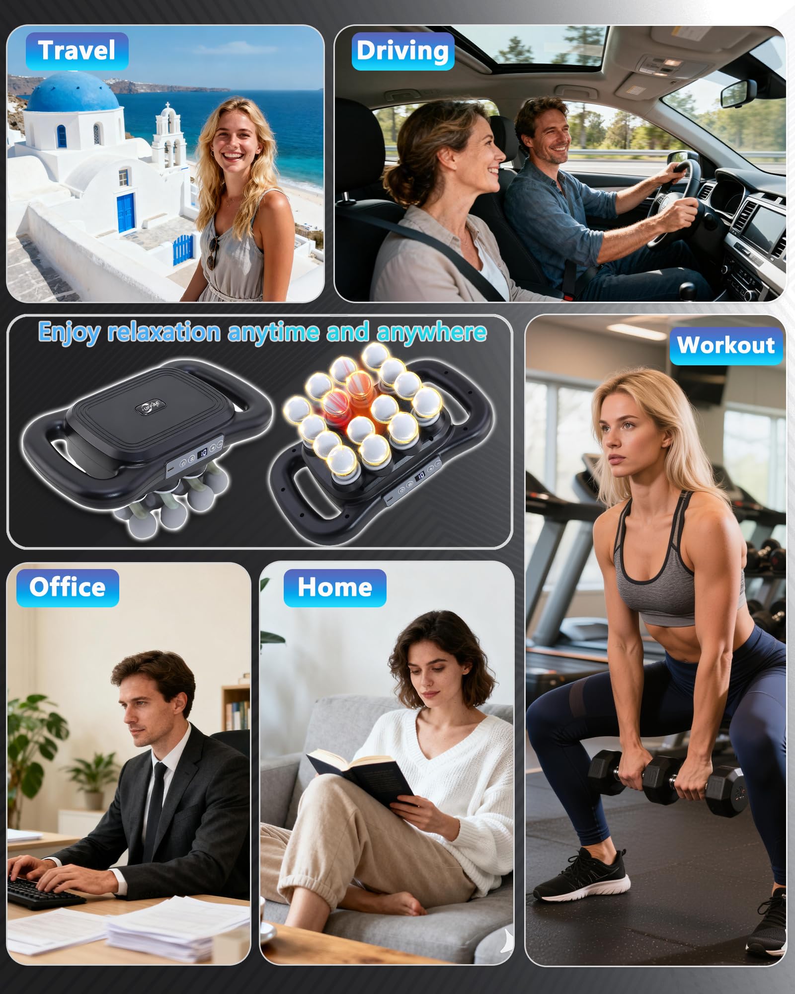 UFFAE 16-head massage gun shoulder-relief use supports upper body tension release.