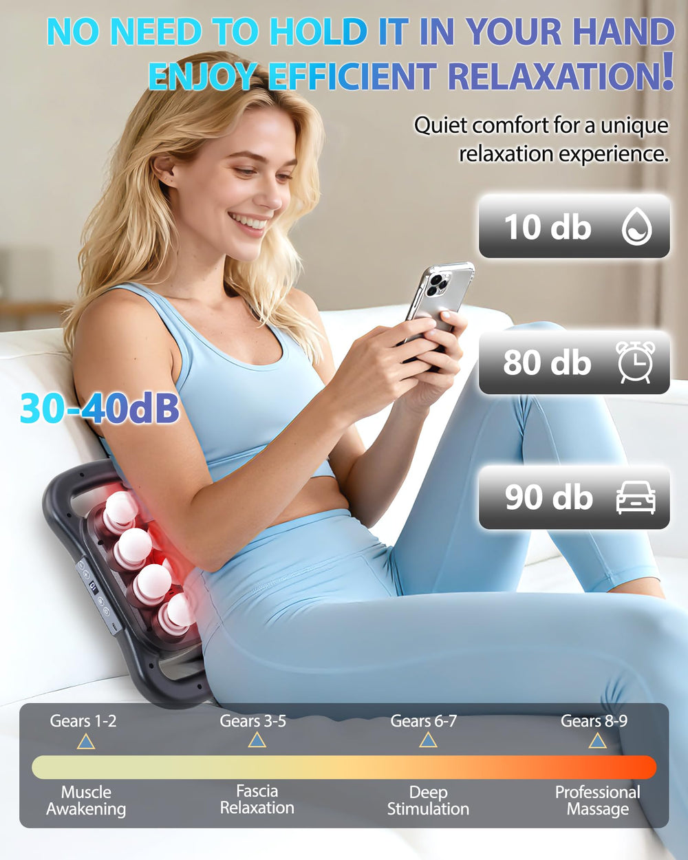 UFFAE 16-head massage gun side view highlights compact grip for easy handling.