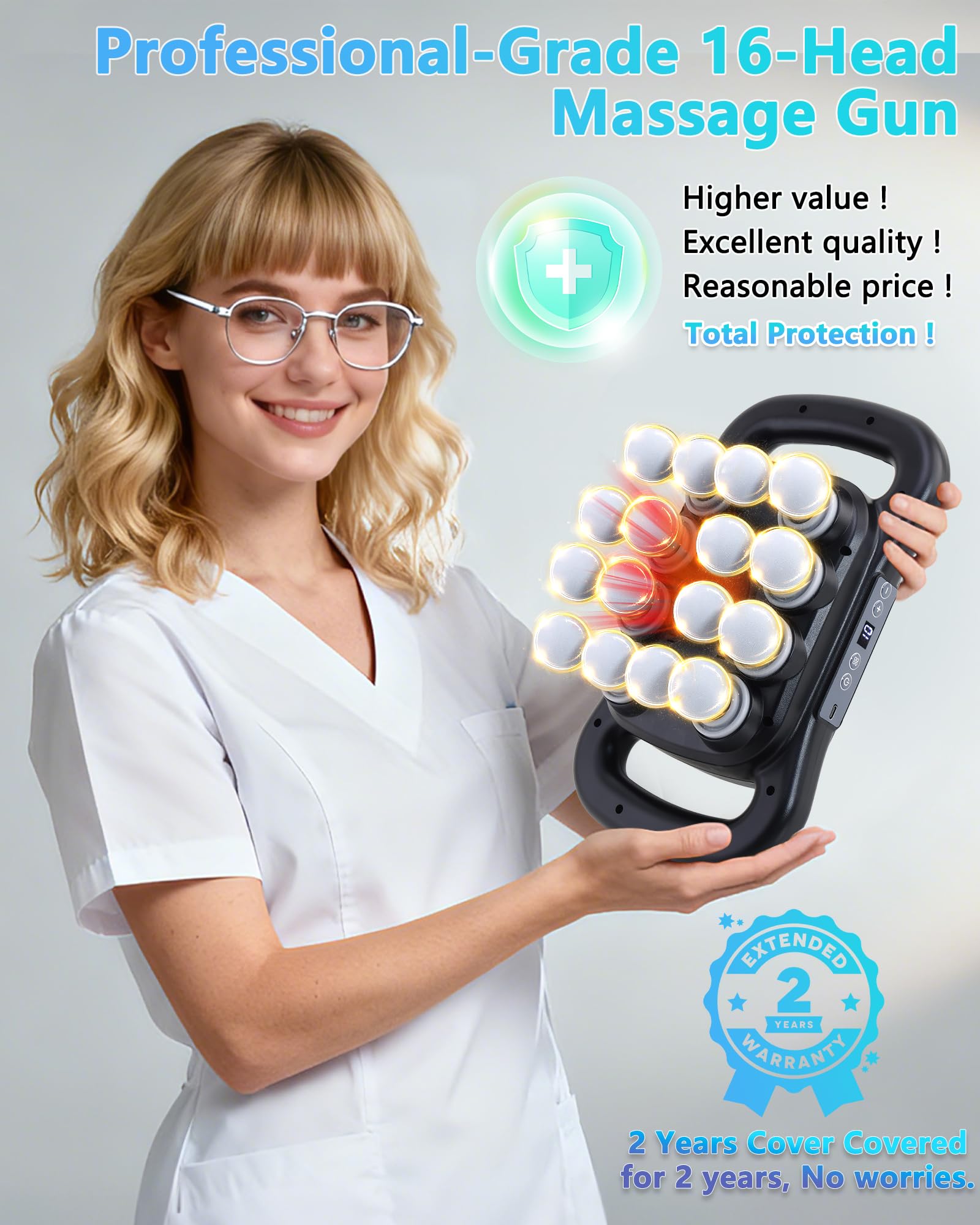 UFFAE 16-head massage gun storage case keeps accessories organized.