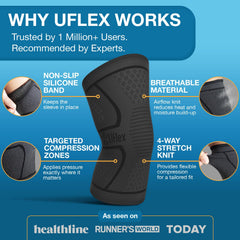 UFlex Athletics knee brace with anti-slip grip for secure wear.