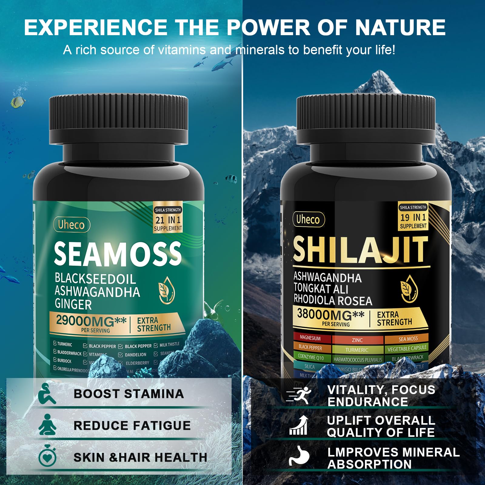 Uheco capsules spilled view illustrating easy incorporation into your daily routine