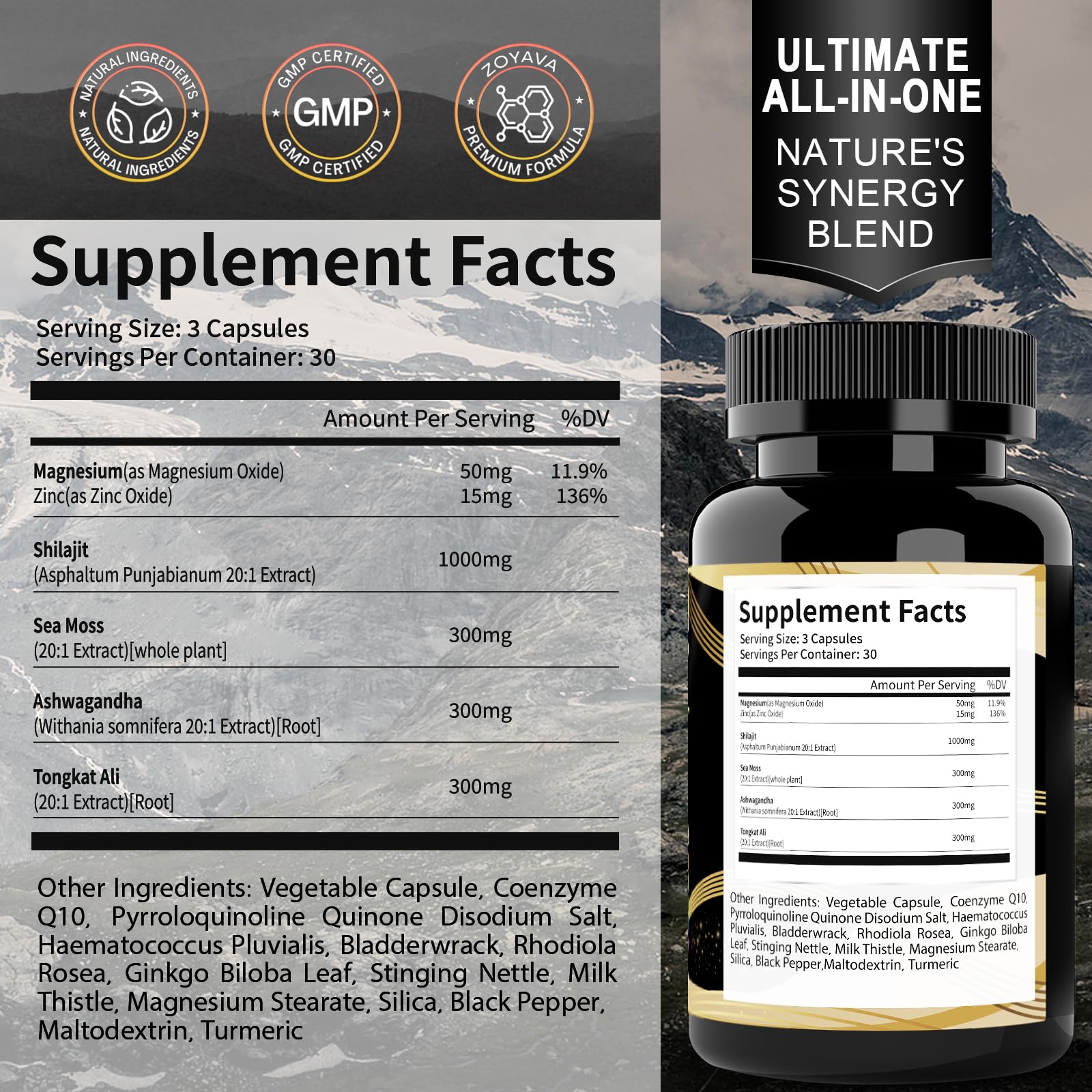 Closeup of Uheco Shilajit bottle highlighting fulvic acid formula.