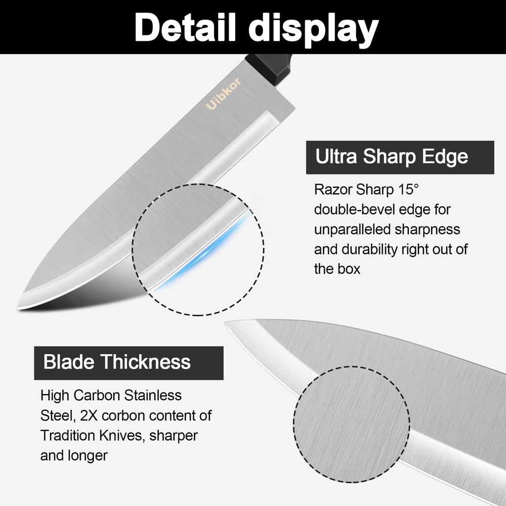 Uibkor 5-inch utility knife side view, versatile prep for vegetables and proteins.