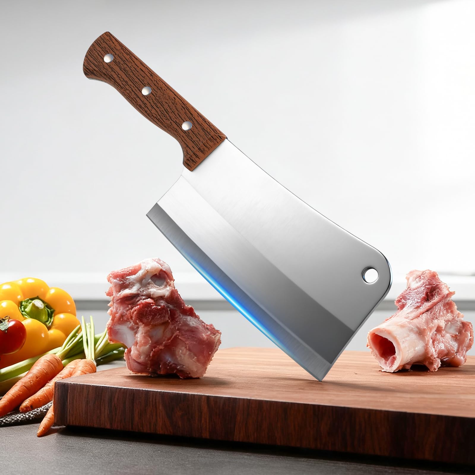 Uibkor heavy-duty bone chopping in a professional kitchen setting.