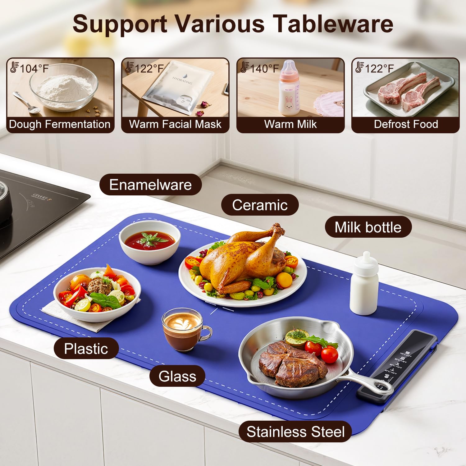 Uingarm warming mat timer settings help plan serving times.