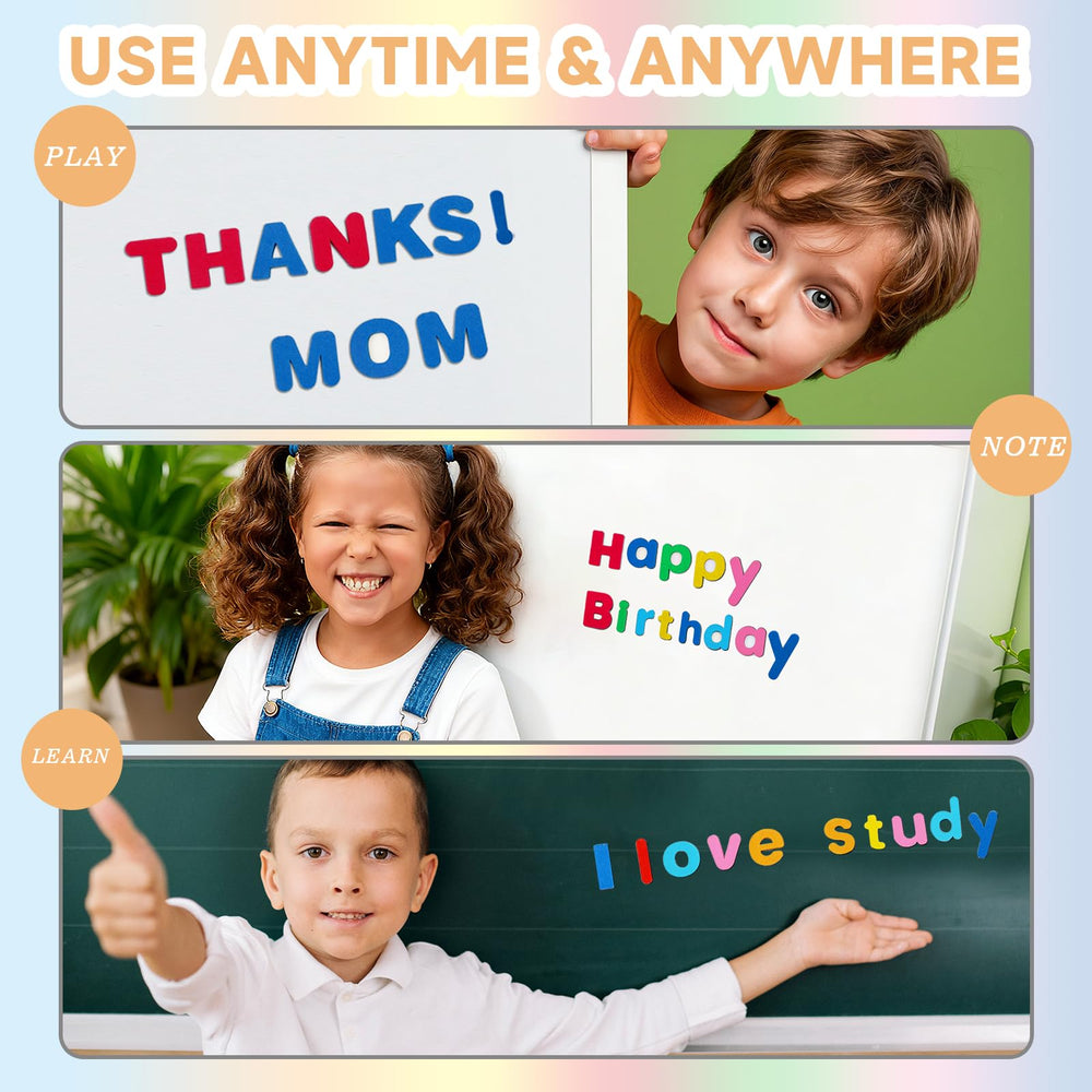 UJL soft-touch EVA foam magnets attach securely to metal surfaces for easy play.