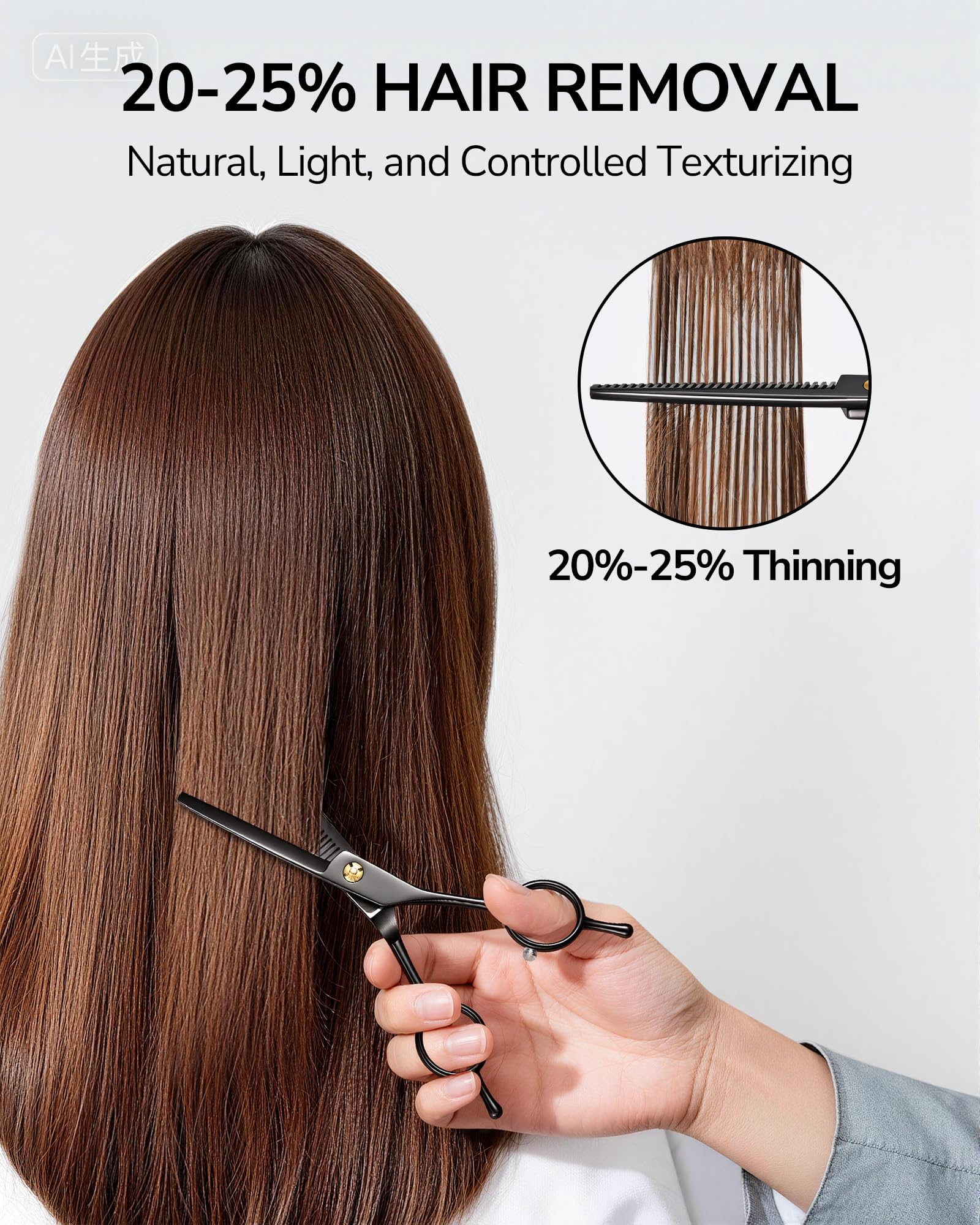 ULG thinning shears with bigger finger holes for comfortable grip during long styling sessions