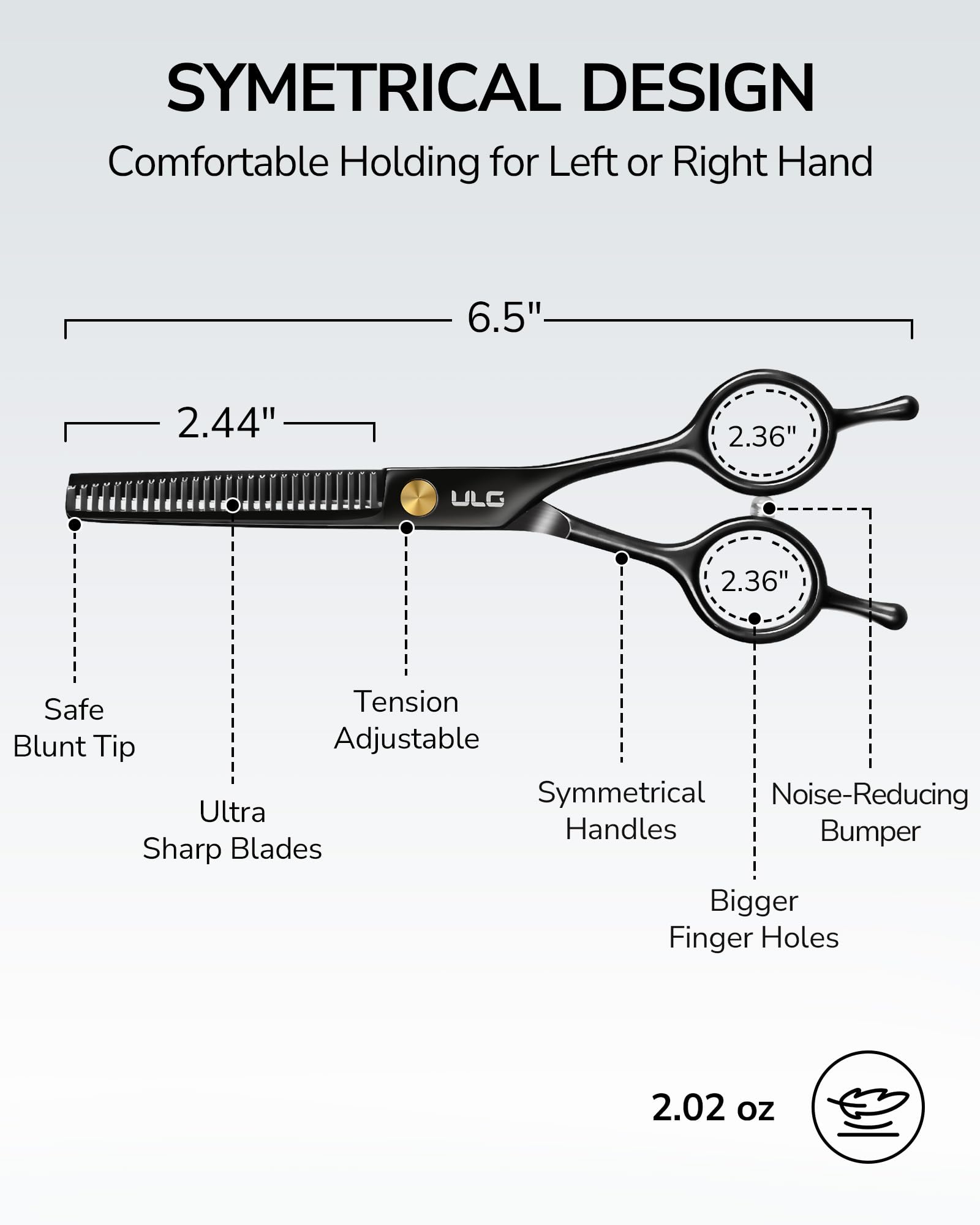 ULG thinning shears lightweight balance reduces wrist fatigue during extended use