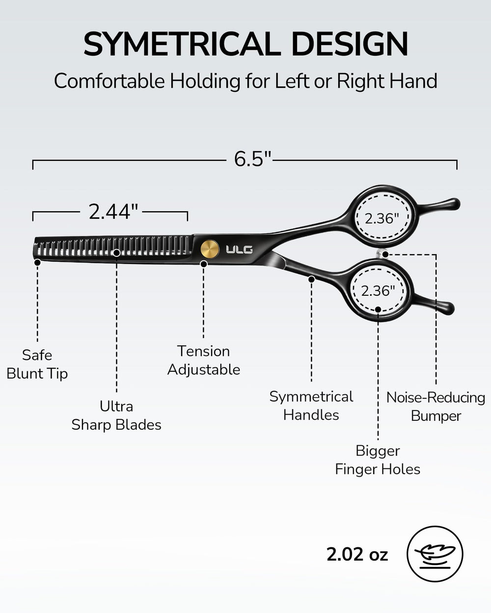 ULG thinning shears lightweight balance reduces wrist fatigue during extended use
