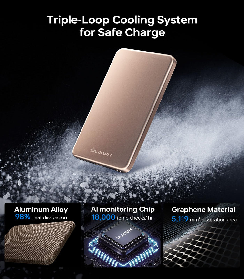 ULiXWH 5000mAh Magsafe power bank supports quick on-the-go charging.