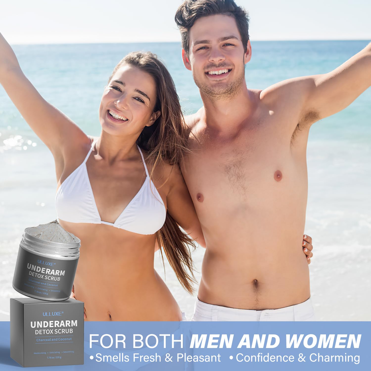 ulluxe charcoal underarm detox scrub creates a light foamy lather for easy rinse-off