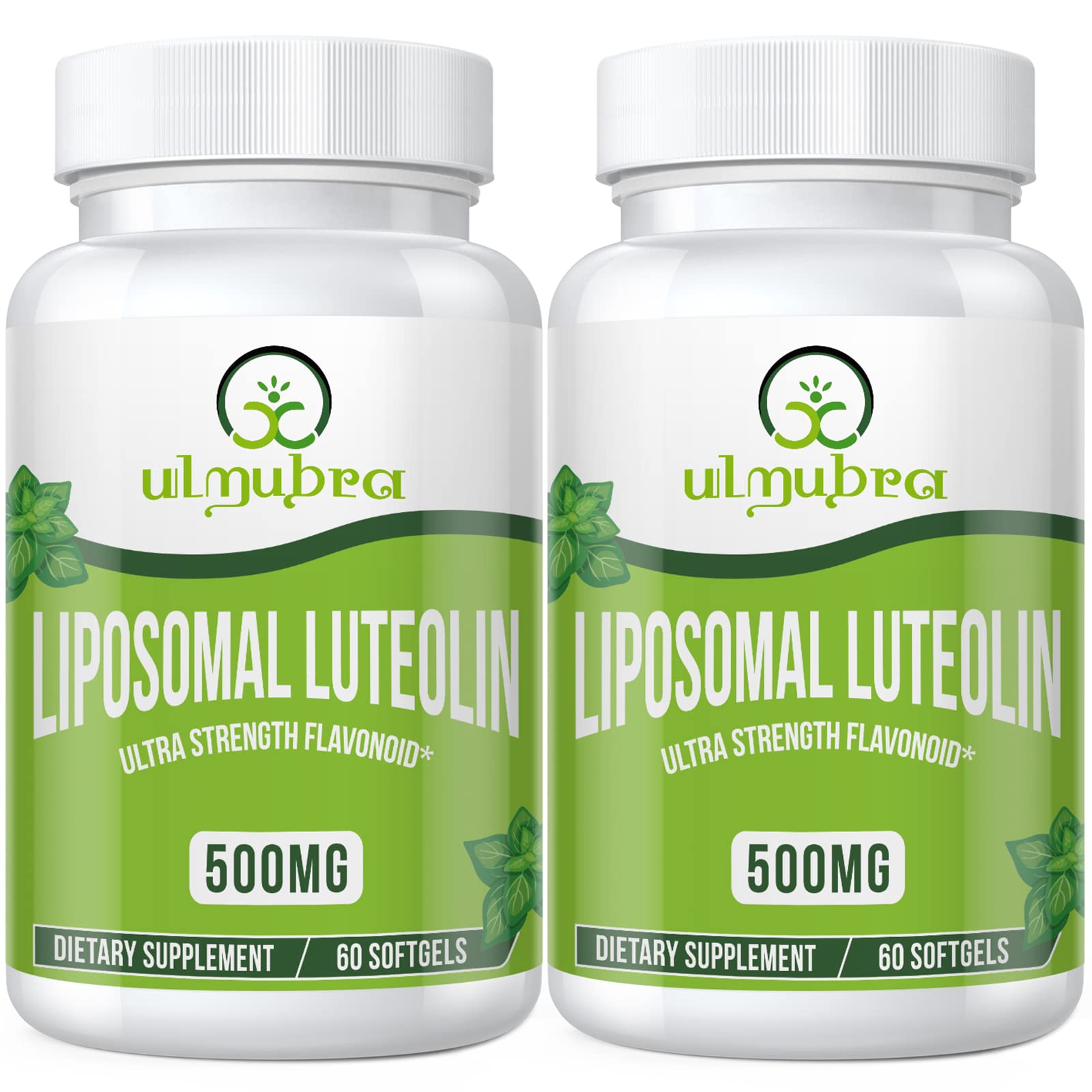 Ulmubra Liposomal Luteolin 500mg bottle front view for easy identification and daily use