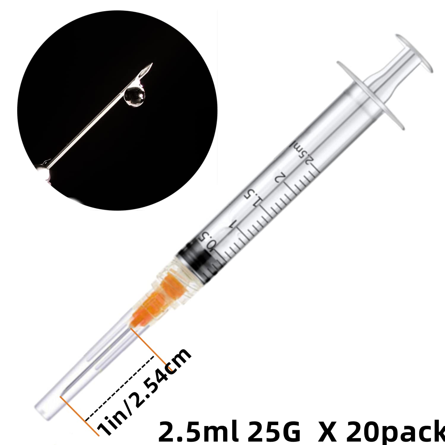 Ulove Prs luer-lock syringe with 25G needle and cap for secure attachment.
