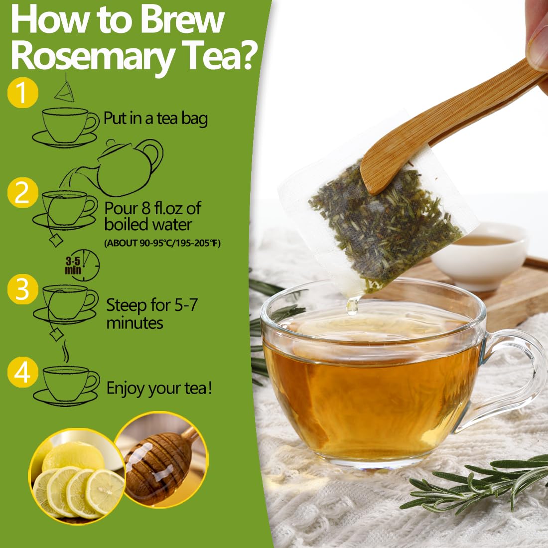 ULTHMOK rosemary tea bags packaging emphasizing 100% natural leaves.