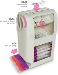 UltiCare VetRx dual sharps container demonstrates safe disposal for home use.