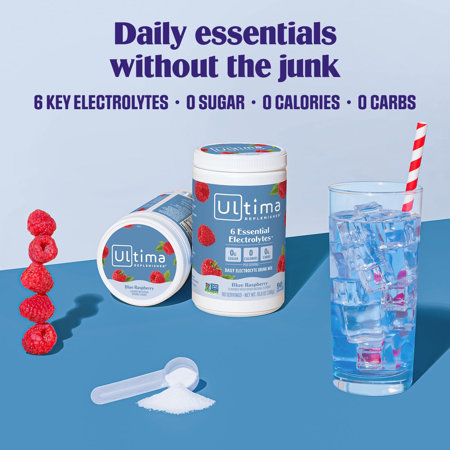 Ultima Replenisher 90-serving canister for long-lasting daily hydration on the go.