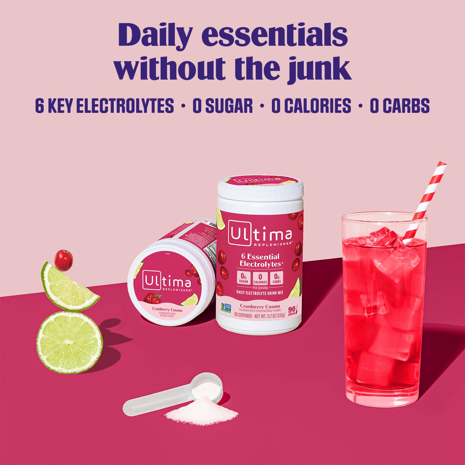 Scoop of Ultima Replenisher Cranberry Cosmo for easy daily hydration.