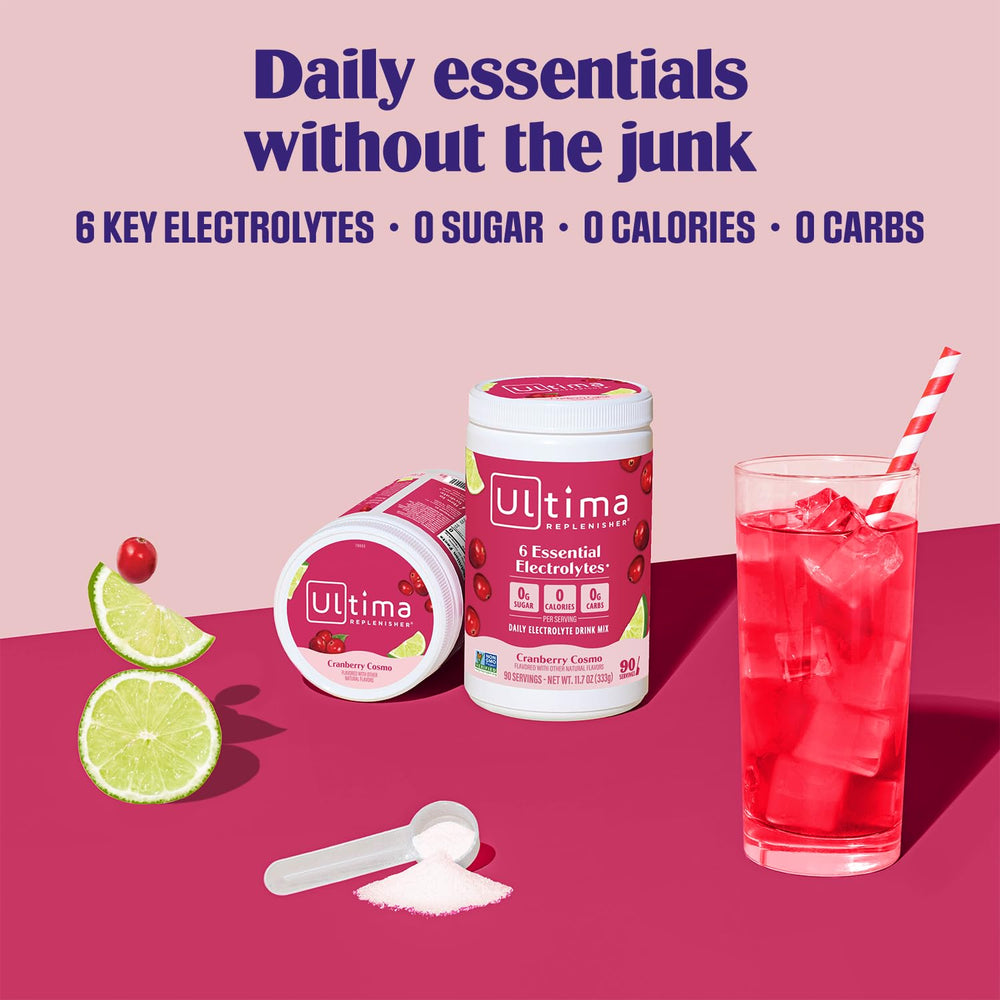 Scoop of Ultima Replenisher Cranberry Cosmo for easy daily hydration.