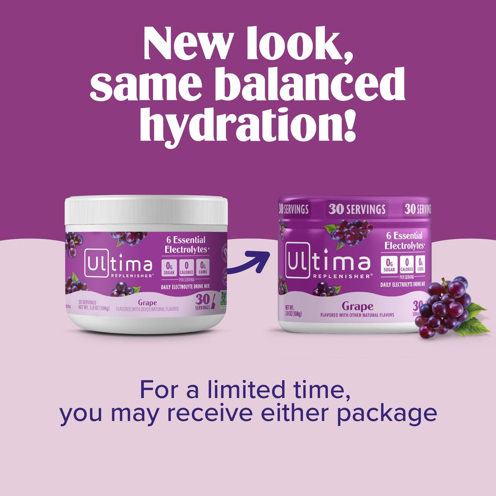 Ultima Replenisher grape ingredient panel highlights minerals and nutrients
