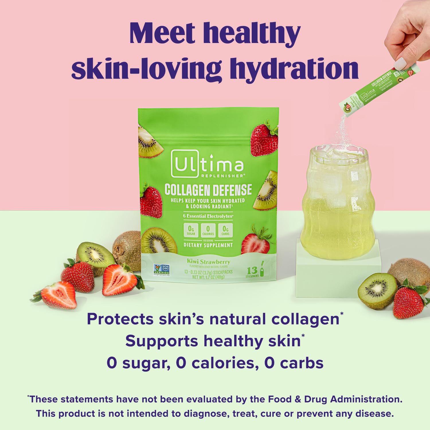 Glass showing dissolved Ultima Replenisher drink for refreshing hydration.
