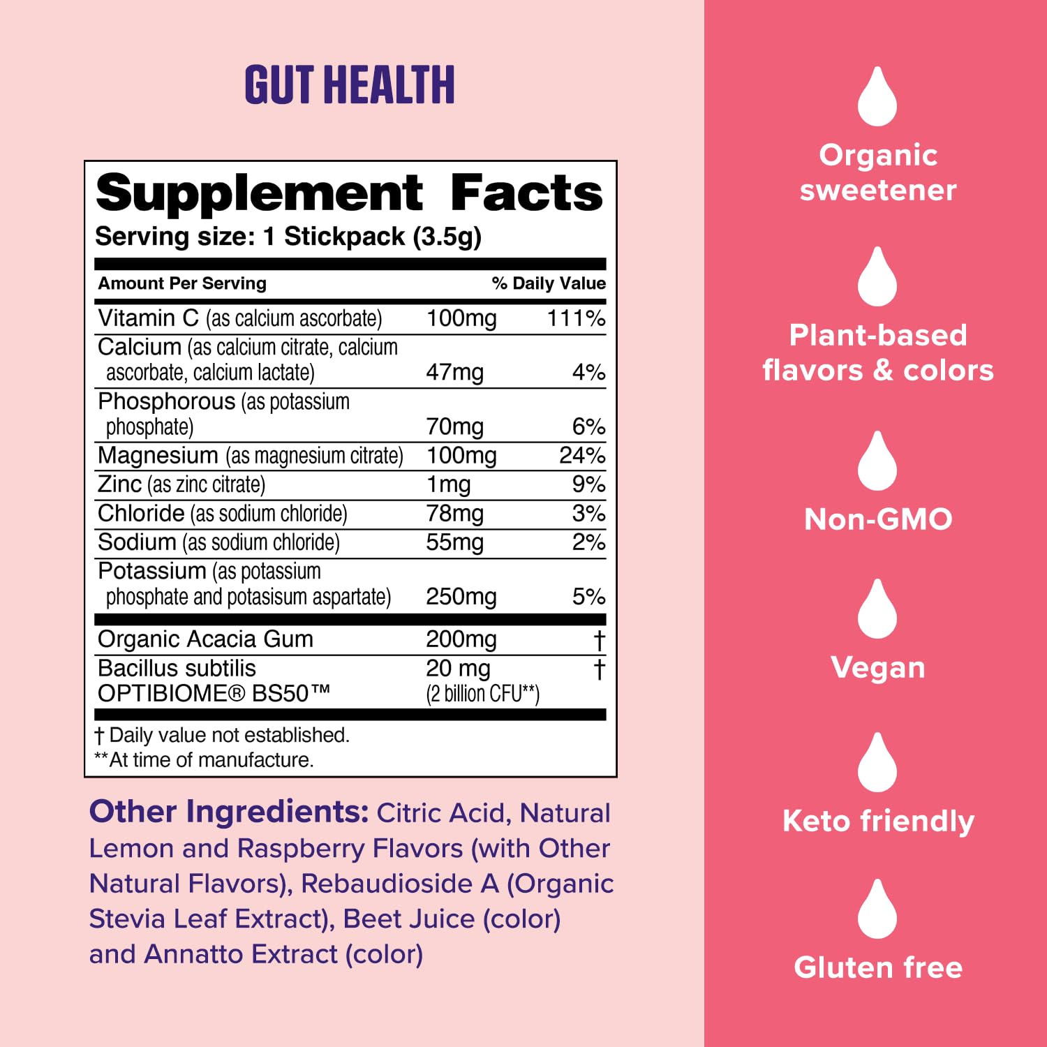 Ultima Replenisher nutrition panel highlighting minerals and zero sugar attributes.