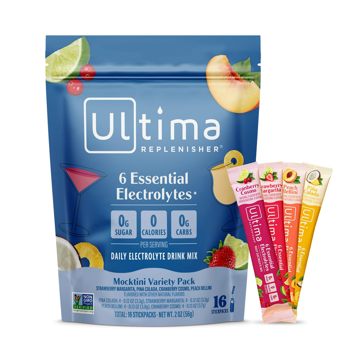Ultima Replenisher Mocktini Strawberry Margarita pour over ice, refreshing hydration.