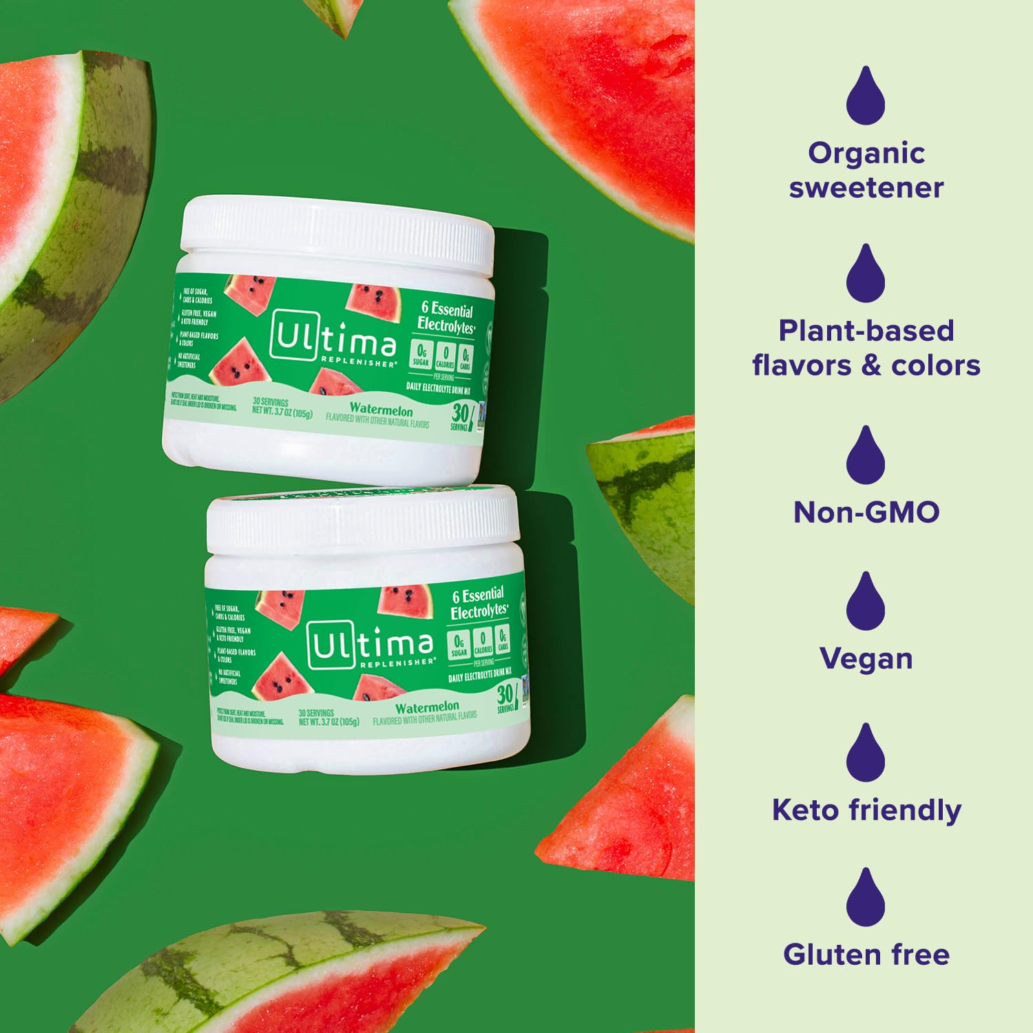 Ultima Replenisher organic stevia leaves indicate natural sweetness.