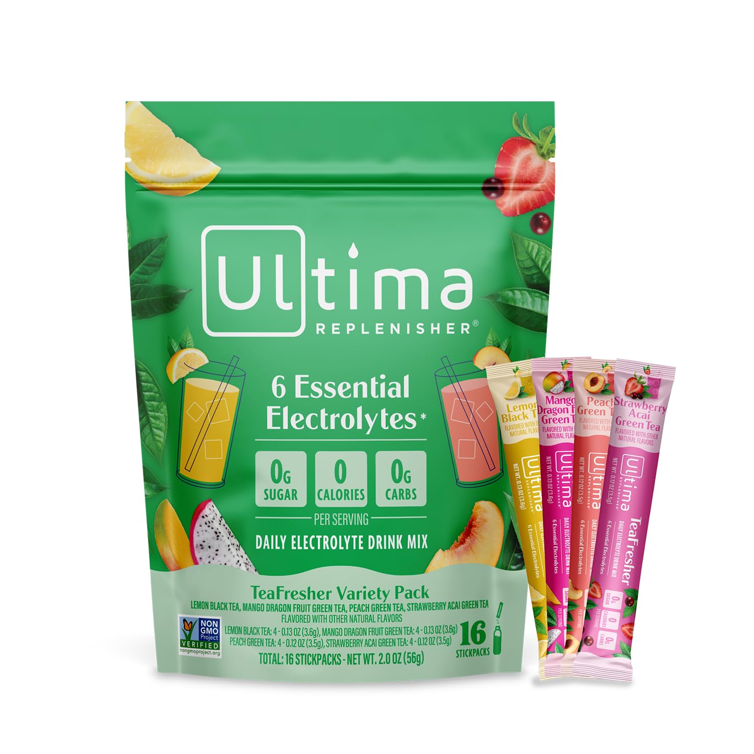 Ultima Replenisher TeaFresher fruit packs for refreshing hydration on busy days.
