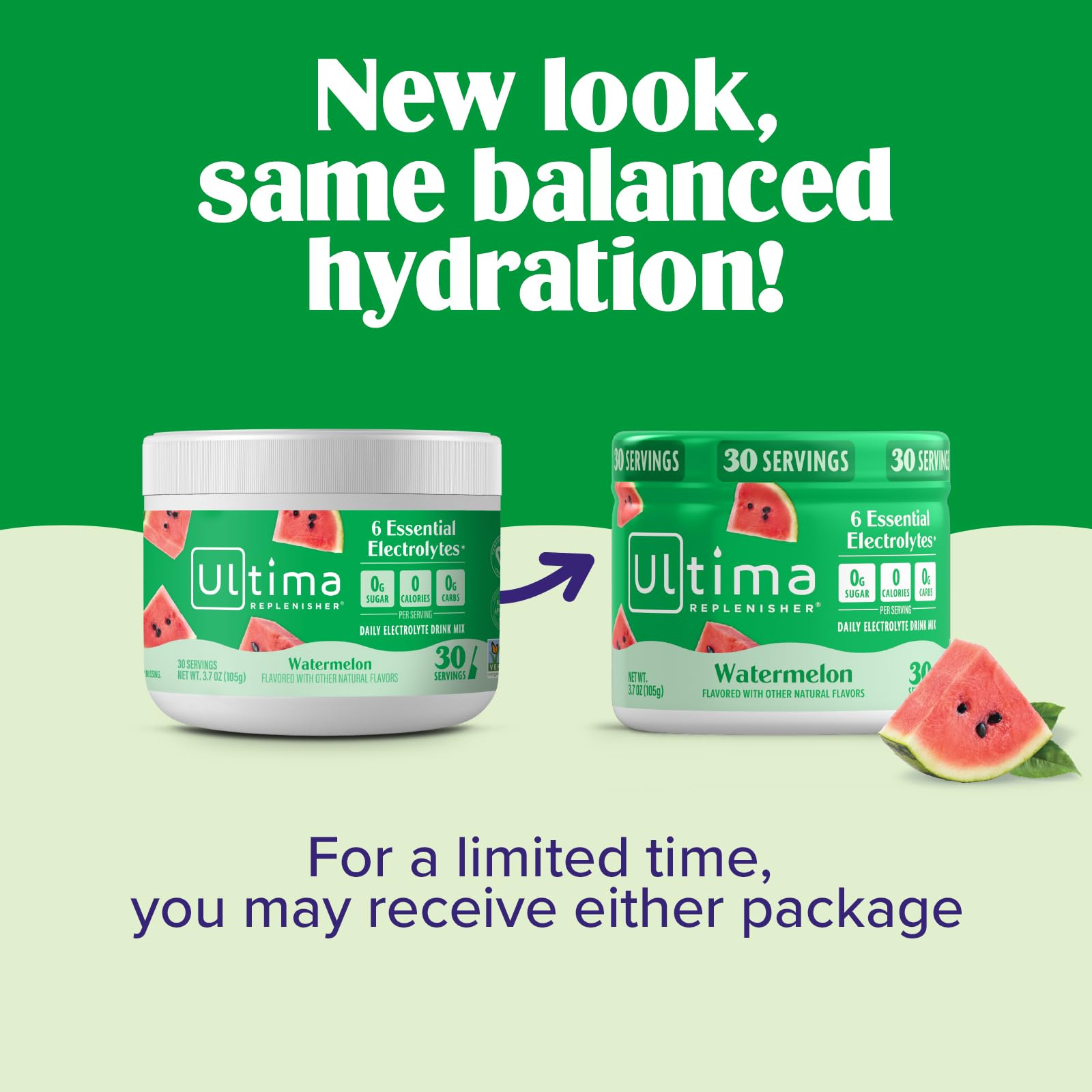 Ultima Replenisher vitamin C and zinc illustration highlights essential nutrients.