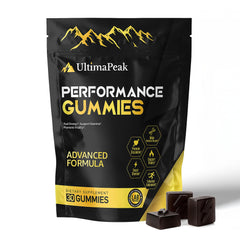 UltimaPeak Pure Himalayan Shilajit Gummies bottle highlighting daily energy support.