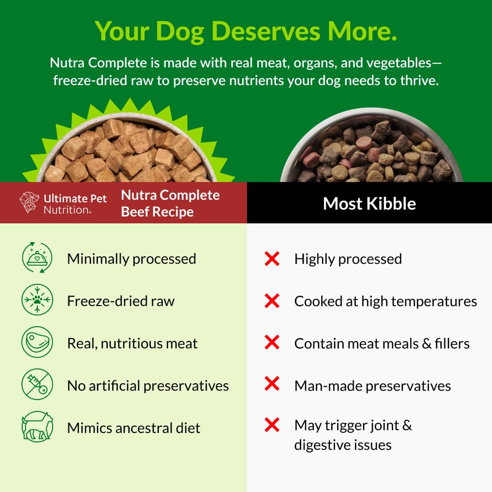 ULTIMATE PET NUTRITION Nutra Complete-freeze-dried-beef-slices offer easily digestible protein