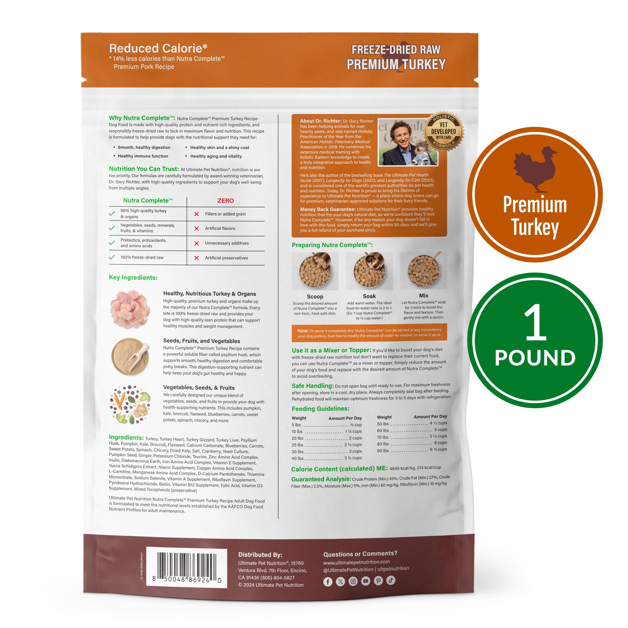 Ultimate Pet Nutrition Nutra Complete measure cups image suggests portion control for pets.